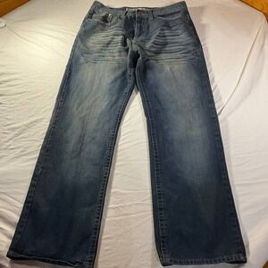 Y2K  Chams Jeans Mens 36 Blue Dark Wash Denim Straight Leg Studded Embellished